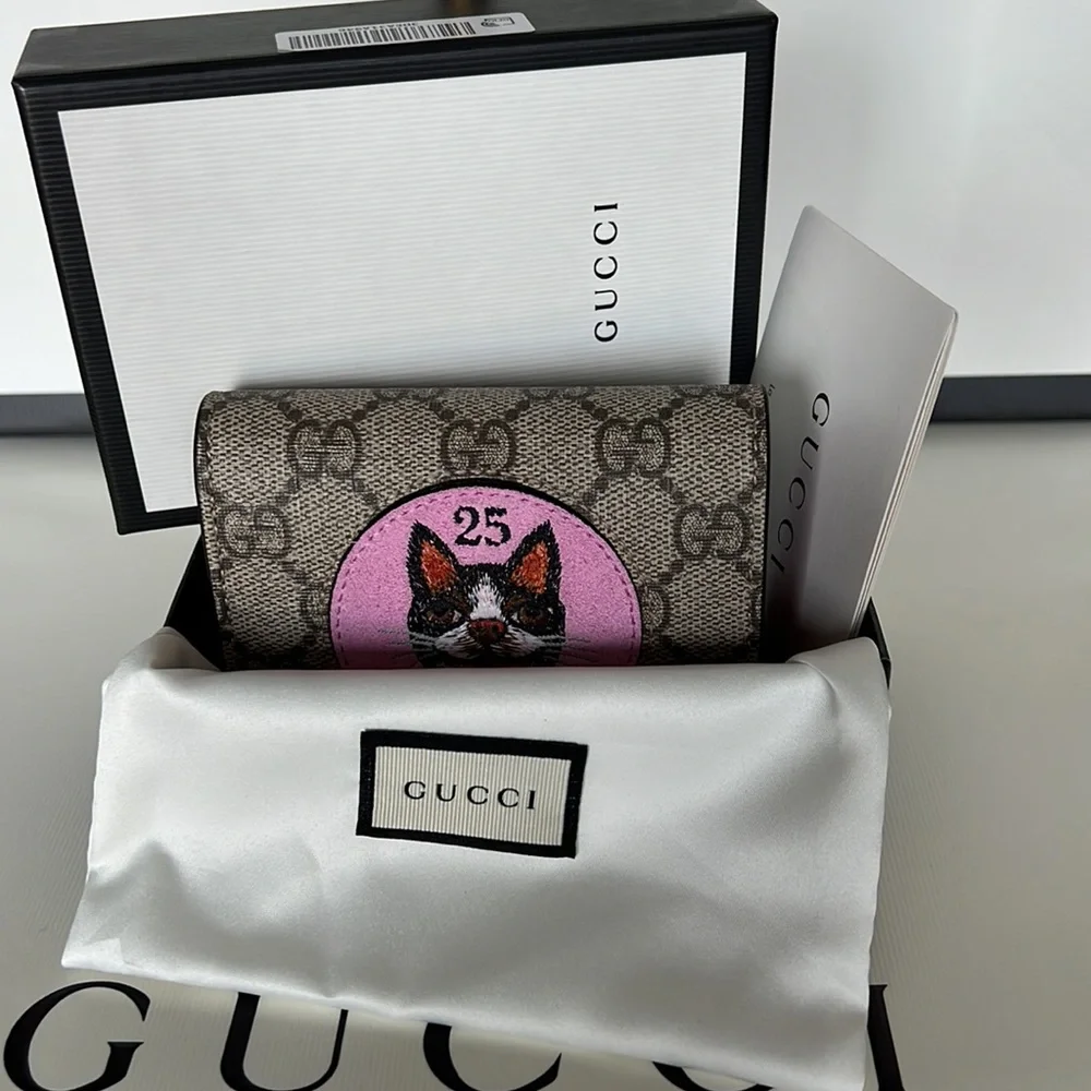 New Gucci GG Supreme Limited Edition Bosco Boston Terrier Card Case Wallet